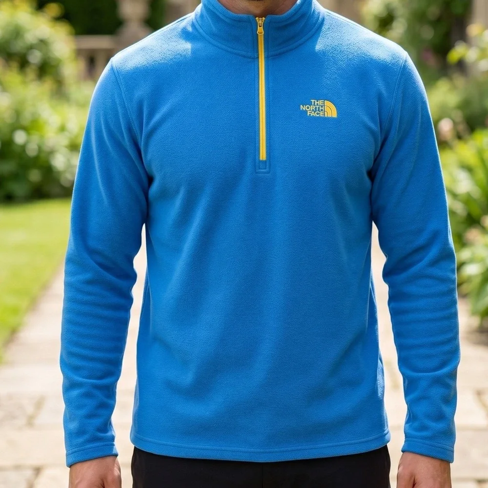 The North Face TKA 100 Fleece Pullover Mens Blue Quarter Zip Mock Neck Jacket